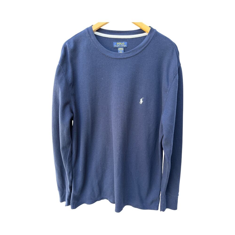Polo Ralph Lauren Waffle Knit Shirt Mens XL Blue Long Sleeve Sleepwear Top